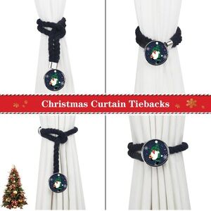 2 Christmas Curtain Tieback Cotton Rope Curtain Tie Backs Santa Christmas, Navy